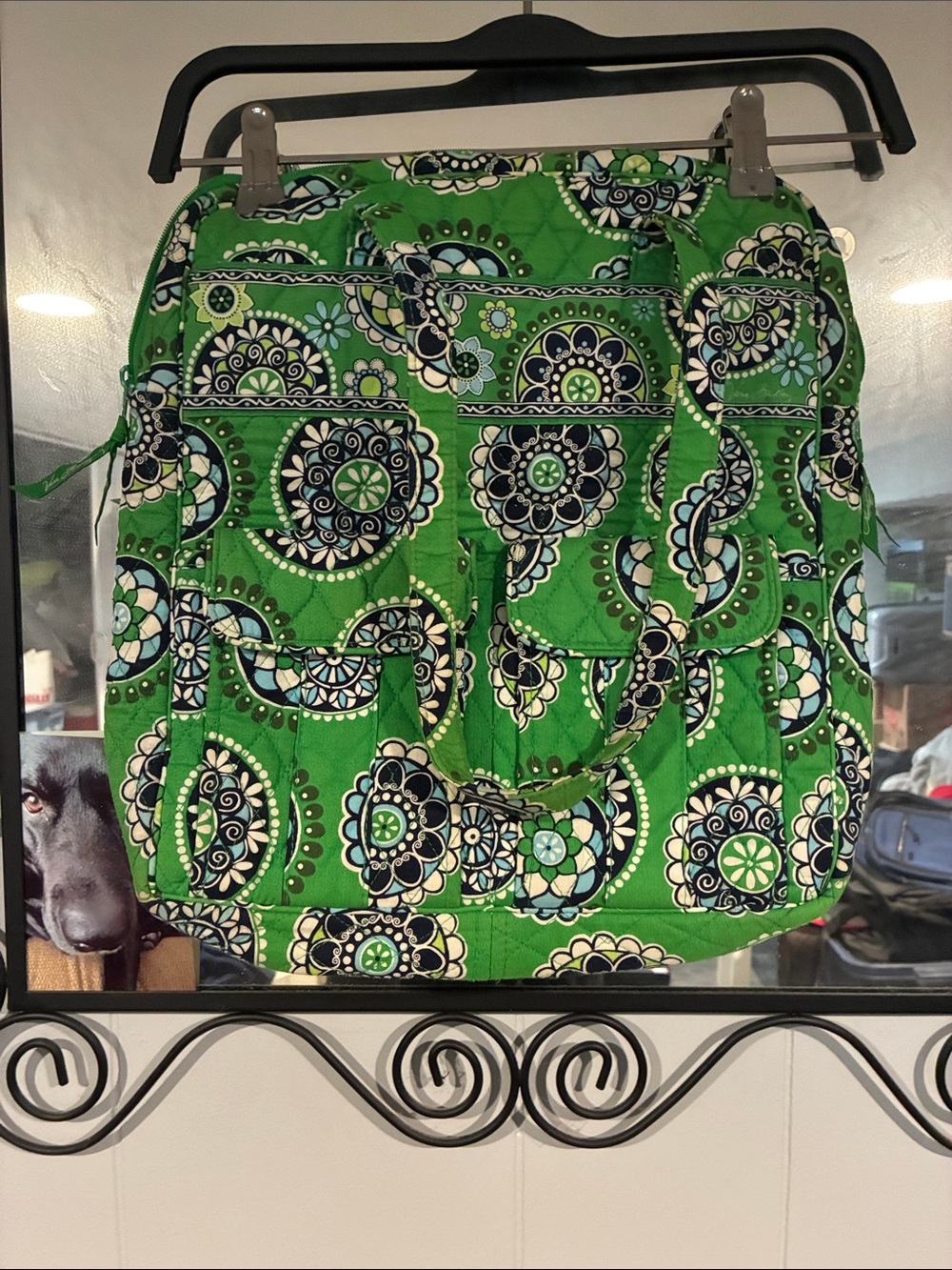 Vera Bradley Green Floral Pattern Quilted Bag- Bold Medallion Design